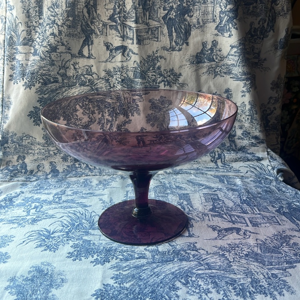 Vintage French lavender clear glass pedestal bowl